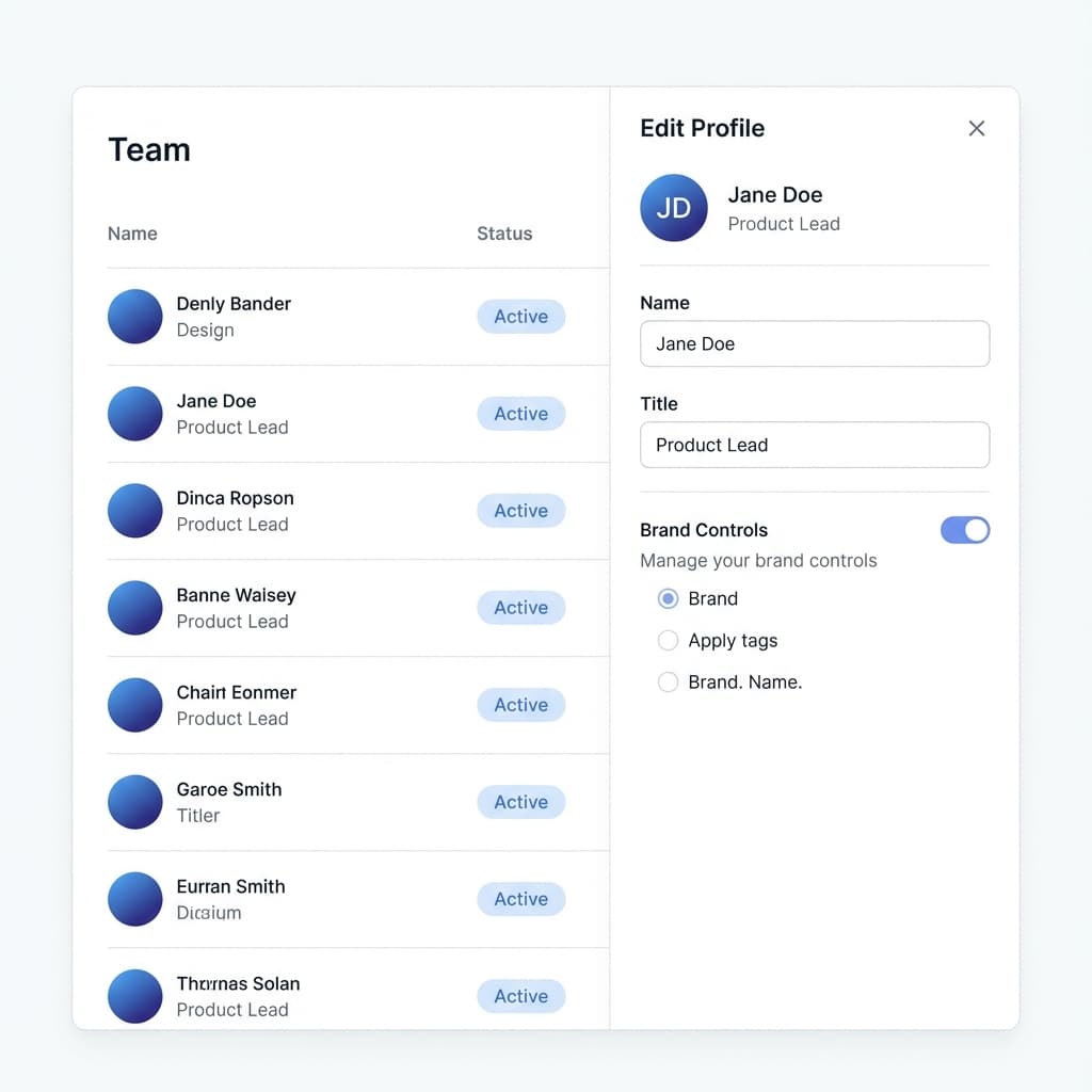 Admin dashboard showing user list and profile editor