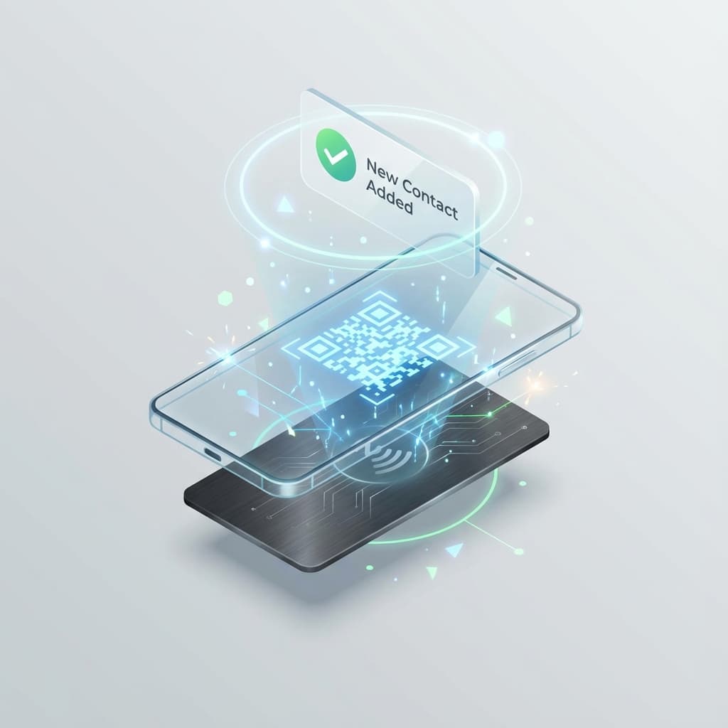 Illustration of smartphone scanning NFC card and capturing lead data